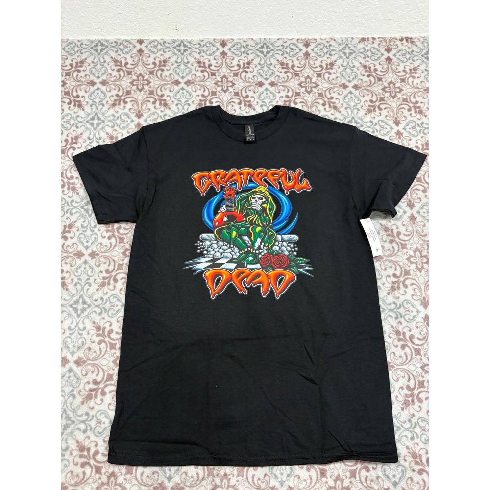 Grateful Dead Gildan Heavy Cotton Graphic T-Shirt Black Medium Skeleton Rose